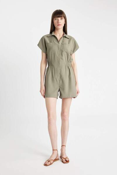 DeFacto Shirt Collar Tencel Short Sleeve Jumpsuit C1412Ax24Sm