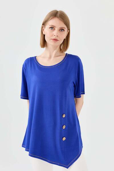 Desen Triko Γυναικείο μπλουζάκι με λαιμόκοψη με ξύλινο κουμπί μπροστά από βαμ...