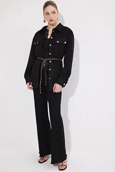 Touché Privé سترة من جلد الغزال مع حزام سلسلة