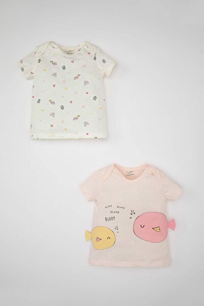 DeFacto Newborn Envelope Collar Deniz Printed Combed Cotton 2-Piece Short Sle...