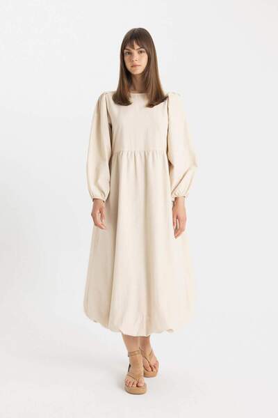 DeFacto Ballon-Fit-Fahrradkragen-Popeline-Langarm-Maxi-Basic-Kleid C7689ax24sm