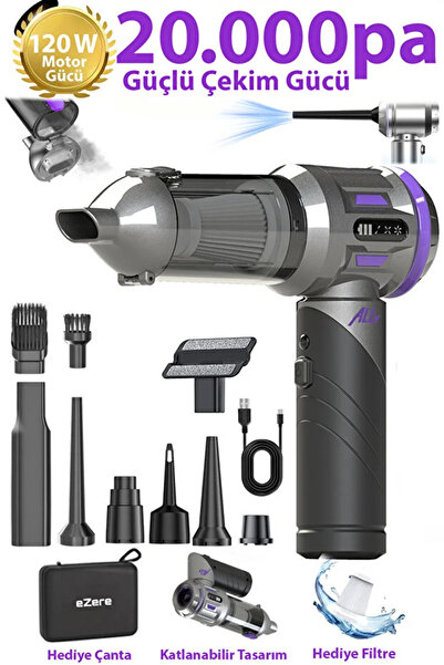 EZERE 18000pa Güçlü Portatif 3 Kademeli Tasinabilir Vakumlu Kablosuz Üflemeli...