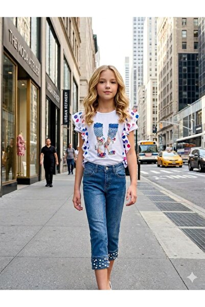 Hilal Akıncı Kids Bluză din bumbac pieptănat cu mâneci cu volane pentru fete,...