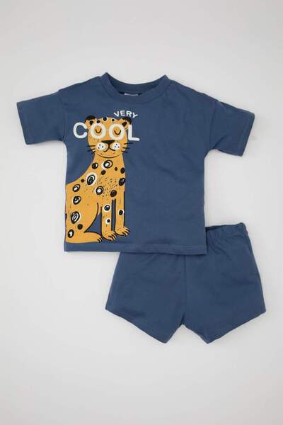 DeFacto Baby Boy 2-Piece Set Printed Short Sleeve T-Shirt Top Elastic Waist S...