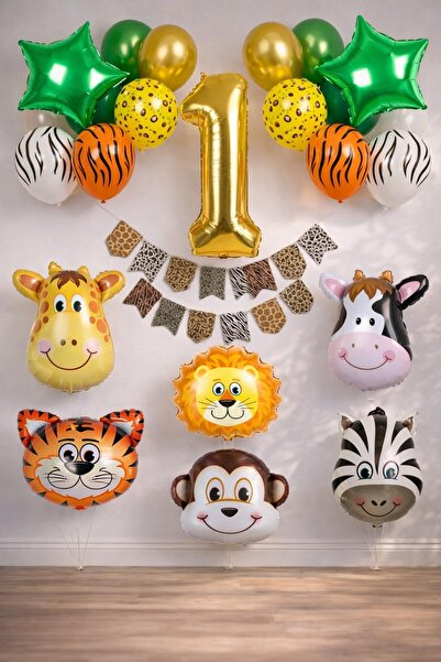 Patladı Gitti Safari Konsepti 1 Yaş Doğum Günü Parti Kutlama Seti; Rakam ve Y...