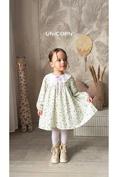 UNICORN KIZ ÇOCUK BEBE YAKA ELBİSE