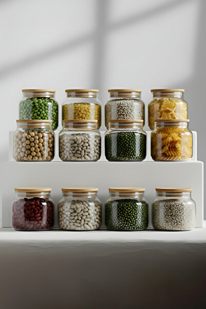 Rakle Basic Bambu Kapaklı 12'li Cam Kavanoz Seti 350 cc