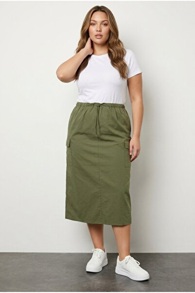 Stil Diva Velika veličina Midi visina Struk Naborano Leđa Sa prorezom Cargo s...