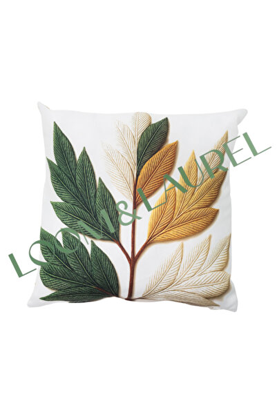 LOOM & LAUREL Krep Örgü Üzerine Yüksek Kaliteli Dijital Baskılı İçi Dolu Kırlent 45x43 Cm Yaprak Desenli