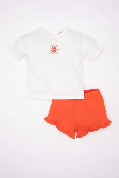 DeFacto Baby Girl Printed Short Sleeve T-Shirt Shorts 2 Piece Set Z9307A224Sm
