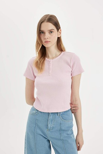 DeFacto Εφαρμοστό μπλουζάκι με λαιμόκοψη ποδηλάτου και κοντό μανίκι D1189AX24SM