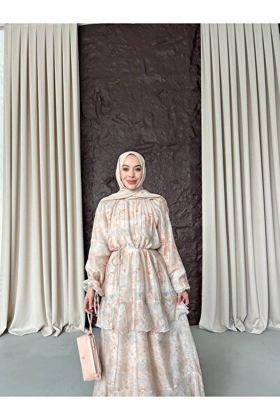 merve ada design Women's Floral Print Voile Lined Dress