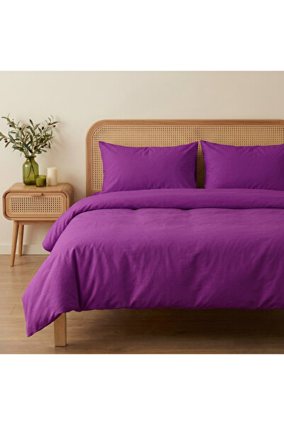 Prime Sleeks طقم غطاء لحاف قطن 100% مفرد 160x220 سم، طقم ملاءة مطاطية، بنفسجي