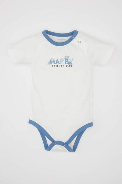 DeFacto Baby Boy Newborn Baby Collar Printed Combed Cotton Short Sleeve Snap ...