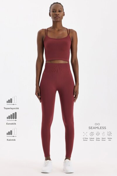 COMEUP Basic Spor Hafif Tayt Kestane Bordo