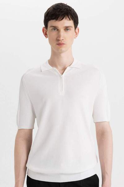 DeFacto تي شيرت ضيق بقصة ضيقة وياقة بولو وأكمام قصيرة وسحاب أساسي سادة C4917A...