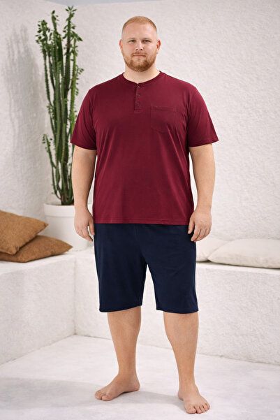 YUYİ Kly Modal Cotton Three Buttons on the Collar Large Size Short Sleeves Me...