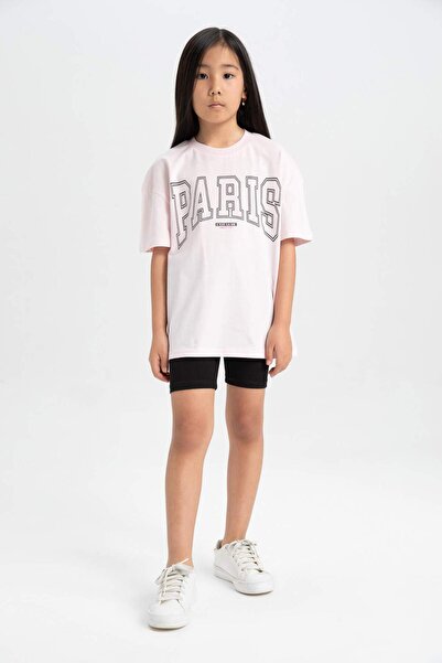 DeFacto Set de 2 bucăți pentru fete, cu decolteu, cu mânecă scurtă, cu imprim...