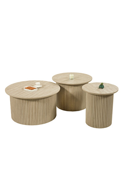 Kaan Export Orta Zigon Sehpa Pena Traverten Gri