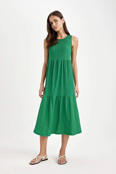DeFacto Crew Neck Wrap Sleeveless Midi Dress A8841AX24SM