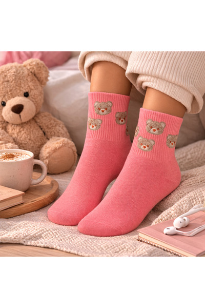İpeksi Teddy Bear Pattern Organic Combed Cotton Tennis College Socks
