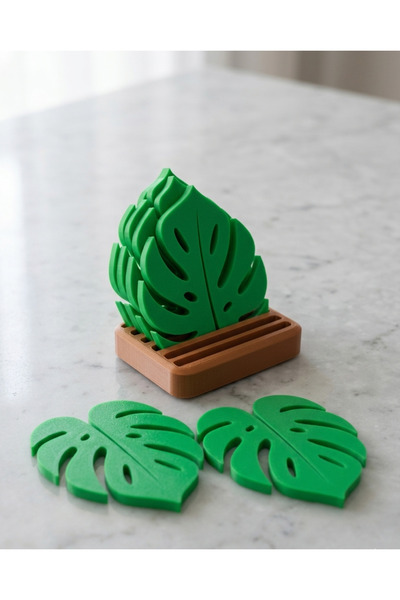 Print Forge Studio مجموعة قواعد أكواب مونستيرا منقوش مطبوعة بتقنية ثلاثية الأ...