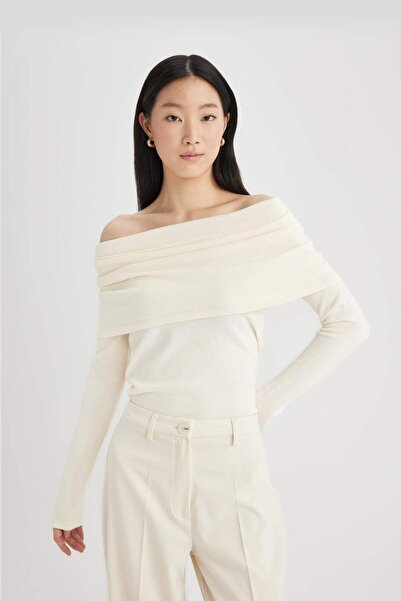 DeFacto Fitted Open Shoulder Basic Plain Knitwear Sweater D0049Ax24Sp