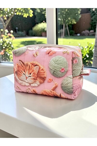 ŞİRİN İŞLER SHOP Pinky Cat Cute Makeup Bag Cat Large Size |   Multi-Purpose O...