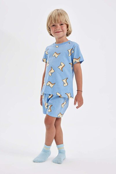 DeFacto Erkek Bebek Pijama Takımı Dinazor Baskılı Penye Kısa Kollu Üst Şort C...