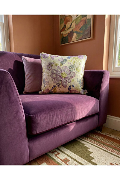 Merfico Throw Pillow Cover 2-Pack Floral Pattern Linen and Lilac Velvet 50*50 cm Pillow 2 Pieces Filling Not Included.