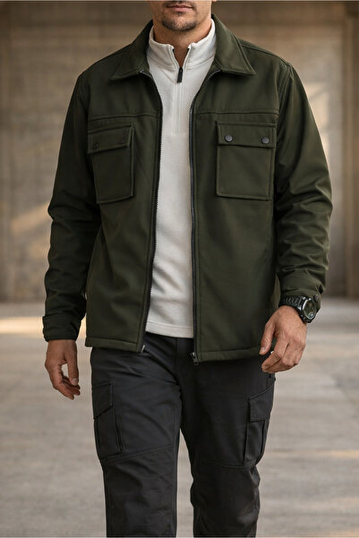 Souris Erkek Haki Slimfit Dar Kalıp Softshell Ceket