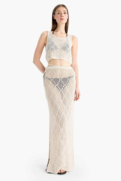 DeFacto Regular Fit Durchbrochener Strick-Maxi-Strandrock B6888AX24SM