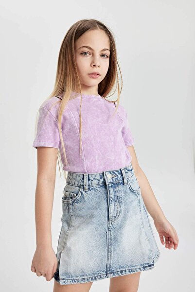 DeFacto Μπλουζάκι με κοντό μανίκι, στενή εφαρμογή, λαιμόκοψη ποδηλάτου, ριμπ ...