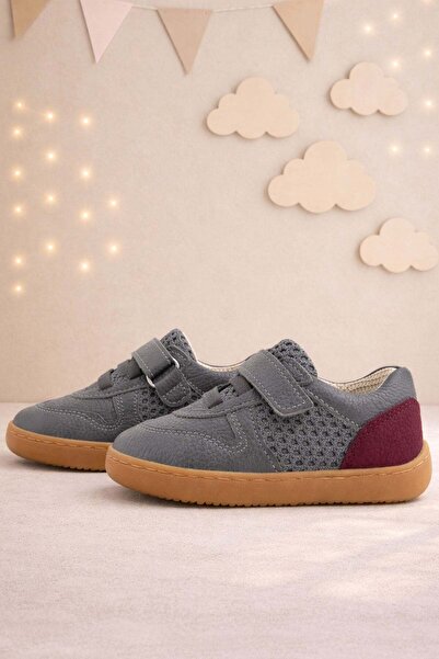 Rakerplus Bob Genuine Leather Gray Claret Red Barefoot Velcro Elastic Baby Sn...