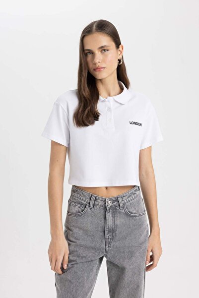 DeFacto Tricou cu mânecă scurtă, cu imprimeu, cu guler polo, Relax Fit C7716A...