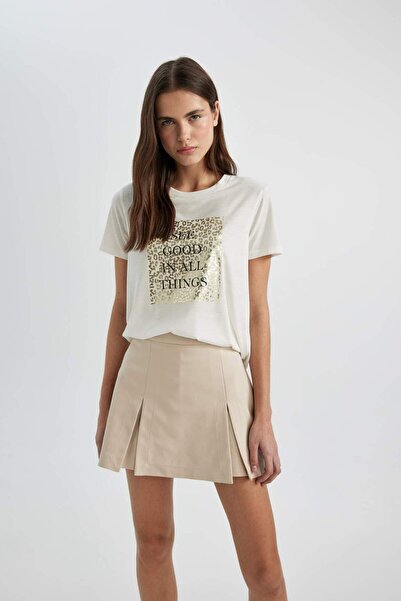 DeFacto Μπλουζάκι με κοντό μανίκι με κανονική εφαρμογή Leopard C7721AX24SM