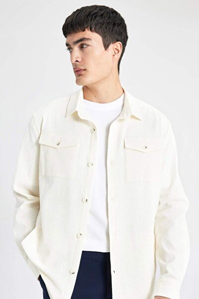 DeFacto Regular Fit Polo Collar Seersucker Textured Shirt Jacket B6682AX24SP