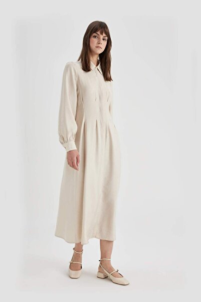 DeFacto Shirt Collar Long Sleeve Maxi Dress C3880AX24SM