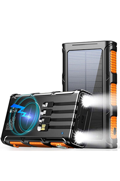 Linomag ® Baterie externă solară 30000mAh, 4 cabluri/porturi, wireless, busol...