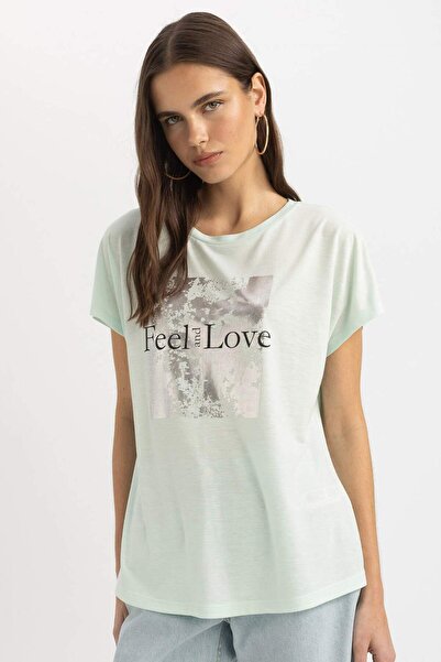 DeFacto Tricou cu mânecă scurtă imprimat cu decolteu turn C4065AX24SP