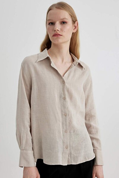 DeFacto Oversize Wide Fit 100% Linen Long Sleeve Shirt Z6638Az24Sp