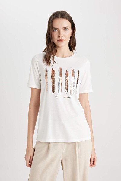 DeFacto Regular Fit Crew Neck Printed Short Sleeve T-Shirt C2126Ax24Sp