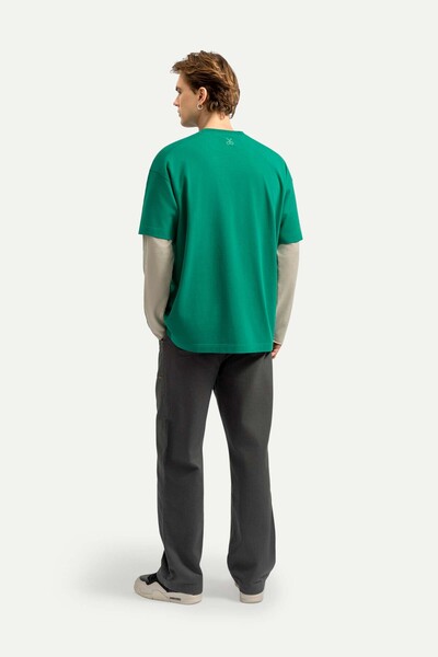 KAFT Tricou urban oversize pentru bărbați, verde - 100% bumbac |   (Ruuw)