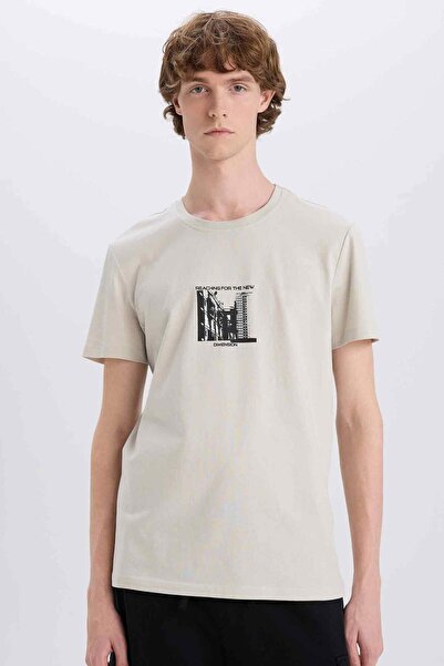 DeFacto 100% βαμβακερό μπλουζάκι με κοντό μανίκι με στάμπα με λεπτή εφαρμογή ...