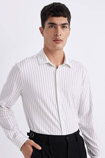 DeFacto Slim Fit Slim Fit Polo Neck Striped Long Sleeve Shirt B6487Ax24Sp
