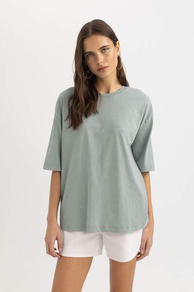 DeFacto Oversize Fit Crew Neck Short Sleeve Washed Faded Effect T-Shirt C2614...