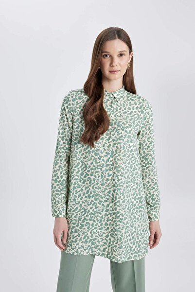 DeFacto Regular Fit Leopar Desenli Uzun Kollu Gömlek Tunik Z5833AZ24SP