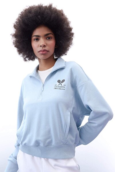 DeFacto Defactofit Oversize Printed Stand Collar Zipper Sports Sweatshirt B45...