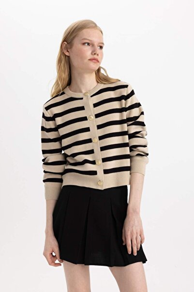 DeFacto Tricotaj cu decolteu în dungi Regular Fit Cardigan C1501AX24SP