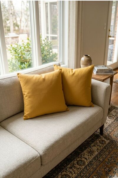 Soyoe Kırlent Kılıfı Özel Tasarım 2'Li Set Yumuşak Dokulu Hardal Sarısı Renkl...